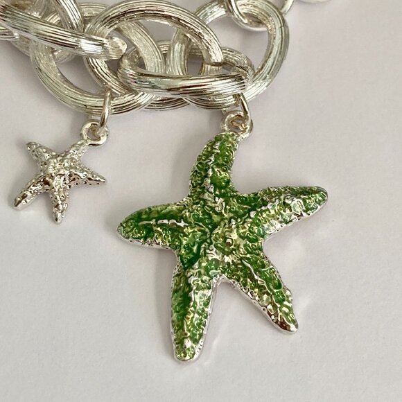 Silver Sea Life Starfish Charm Bracelet 8-8.5" Chain Beach Plus Size Plated - Picture 4 of 10